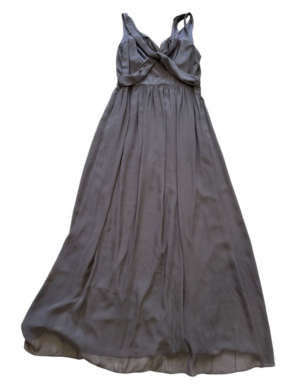 Adrianna Papell Sleeveless Drape Back Gray Maxi Dress Empire Waist V-Neck NWT - Picture 5 of 8